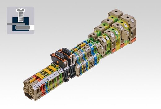 Conta-Clip RK screw clamp terminal blocks on DIN rail