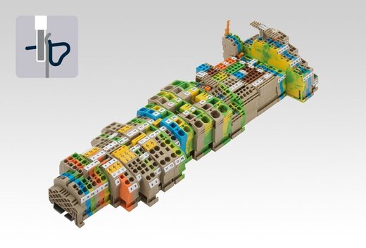 Conta-Clip tension spring terminal blocks on DIN rail