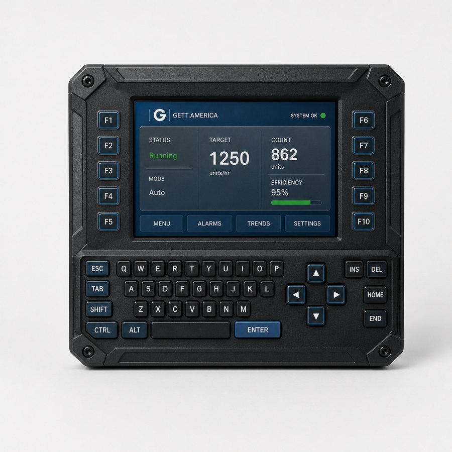 GETT custom industrial HMI front with display, keypad and controls