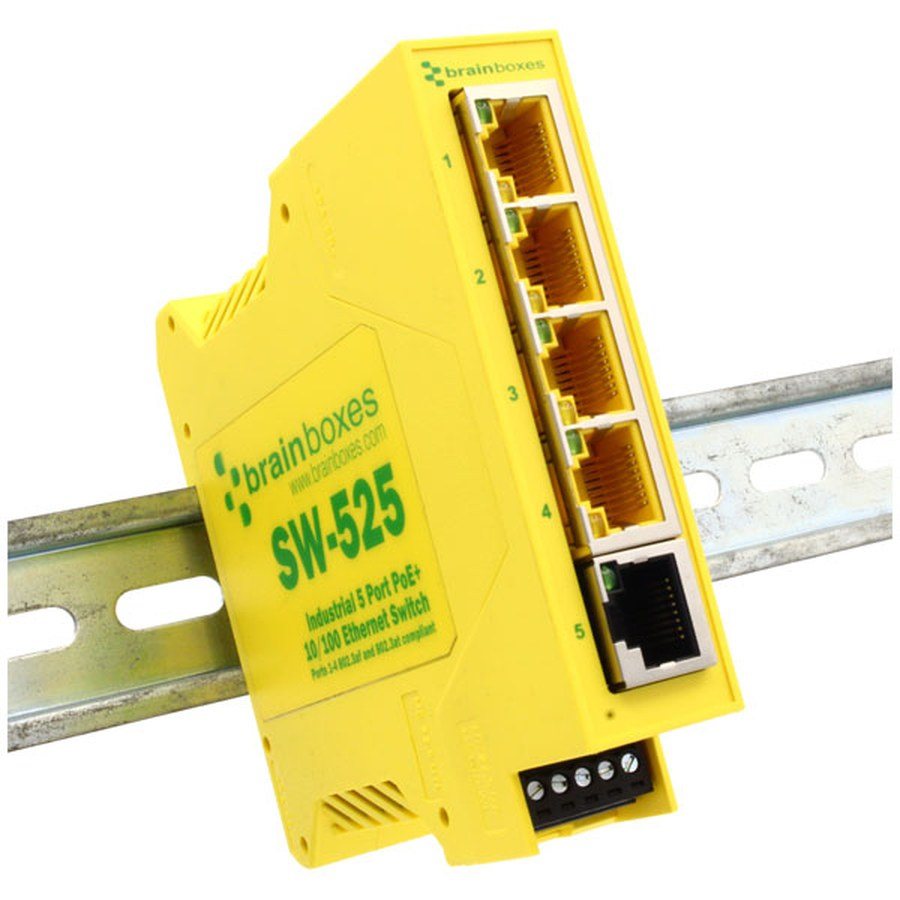 Brainboxes compact DIN-rail Ethernet switch
