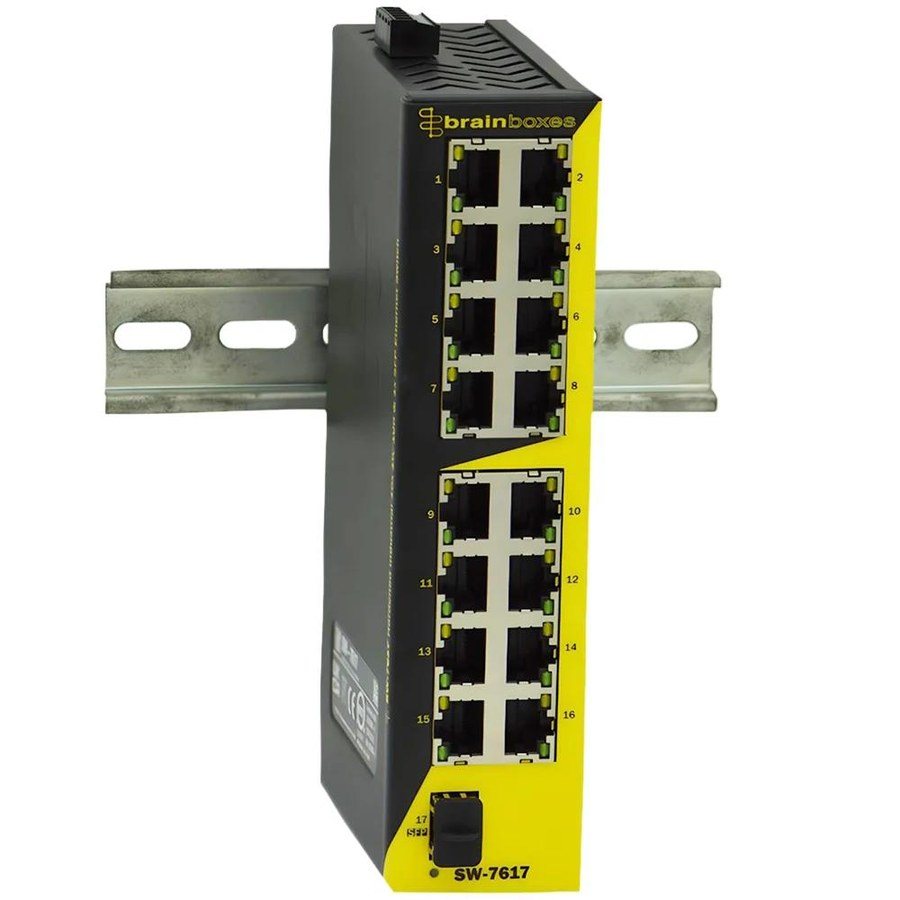 Brainboxes SW-7617 sixteen-port DIN-rail switch